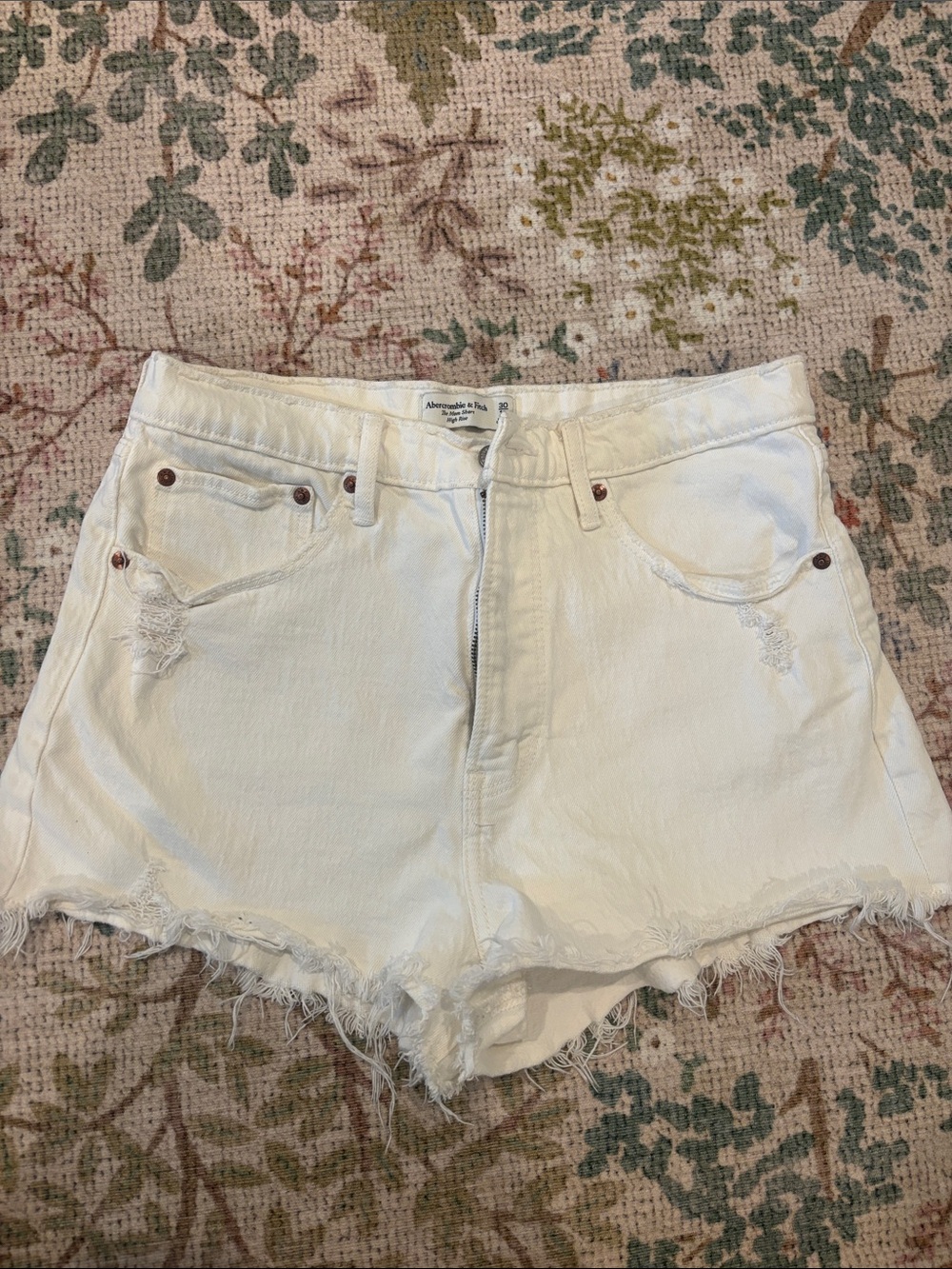 Abercrombie & Fitch White Distressed Denim Cutoff Shorts